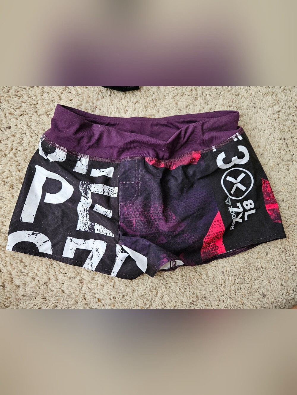 Reebok Purple Graphic Bike Shorts with Black & Pink Accents